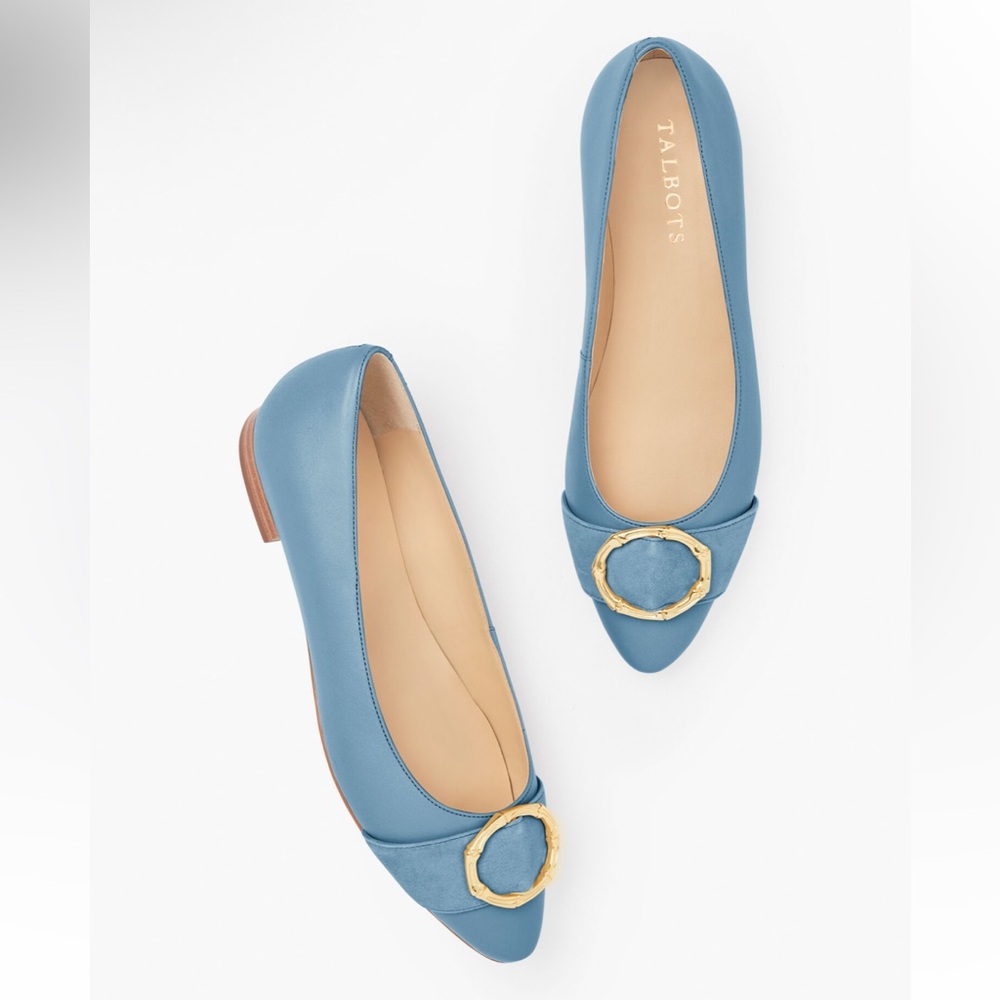 Talbots Light Blue Leather Edison Bamboo Nappa Almond Toe Flat 8.5